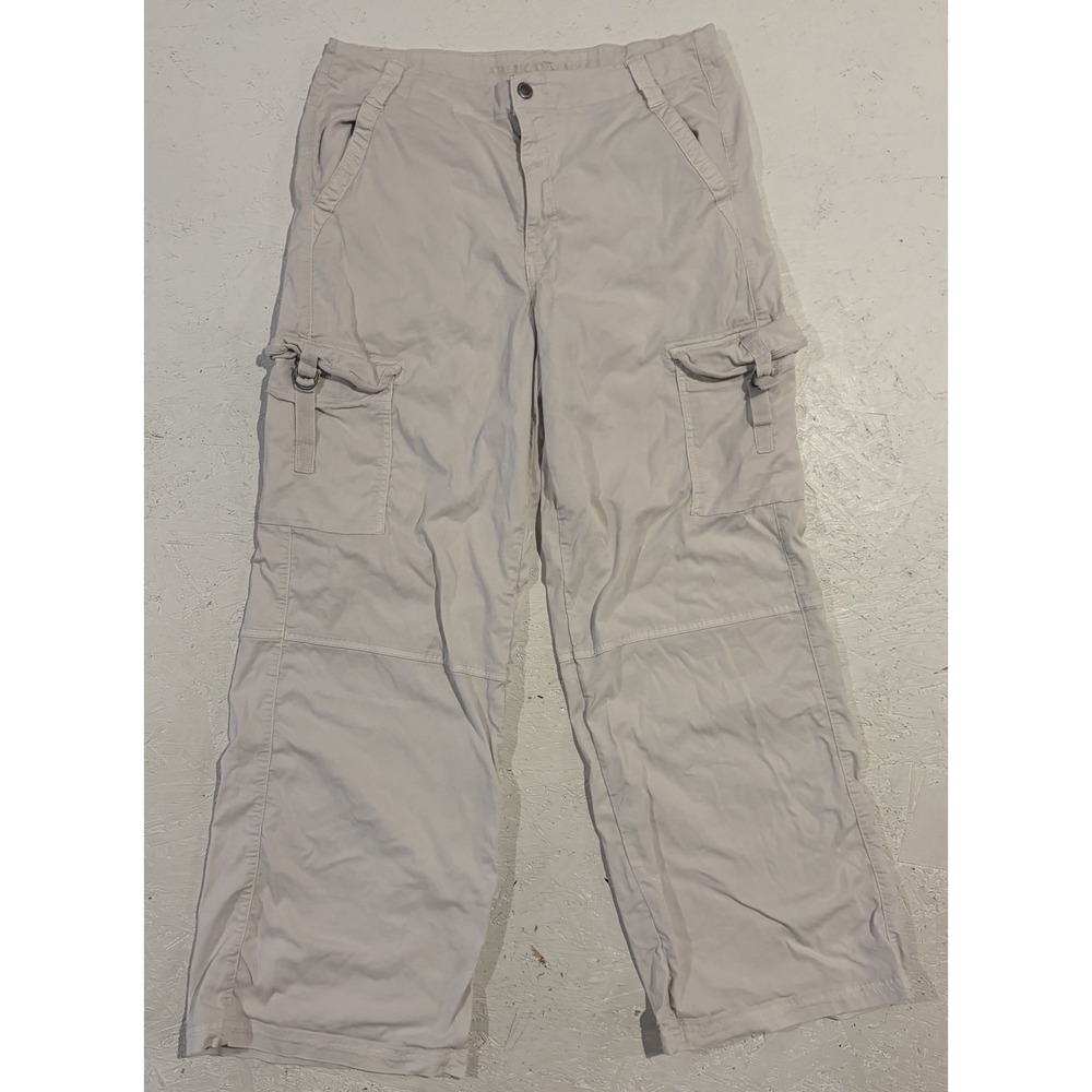 American Eagle AE White Super High-Rise‎ Baggy Wide Leg Cargo Jeans Size 33x29
